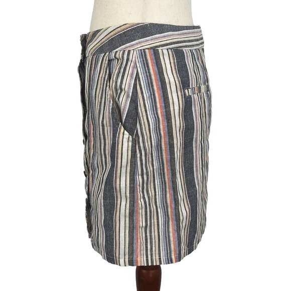 FASHION ON EARTH ASYMMETRIC BUTTON FRONT STRIPE LINED MINI SKIRT MULTI LARGE EUC - Picture 2 of 8